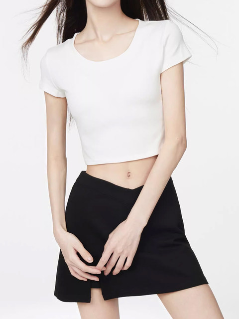 White Off-The-Shoulder Hot Girl Style Short T-Shirt for Women, Summer 2025 New Style, Pure Desire High-Waisted Tight-Fitting Slimming Short-Sleeved Top