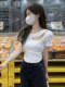 Designed Cut Out Right Shoulder Short-Sleeved Collarbone Top for Women in Summer, Unique and Beautiful Slimming Look Sexy T-Shirt