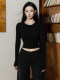 American-Style Spicy Girl Long-Sleeve T-Shirt for Women, Early Autumn Round Neck Slim-Fit Simple High-Waisted Short Inner Layer Base Shirt Top