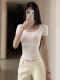 Korean Style U-Neck Short Cropped T-Shirt for Women, Summer 2025 New Model, High Elasticity, Soft, Slim-Fitting, Figure-Flattering, Versatile Top