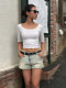 Tight-Fitting Hot Girl U-Neck Collarbone-Exposing Mid-Sleeve T-Shirt for Women, Summer 2025 New Popular Sexy Short Inner Top