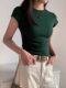 Green Short-Sleeved T-Shirt for Women, 2025 Summer New Style, Tight-Fitting, Figure-Flattering, Slimming, Pure Cotton, Round Neck Top