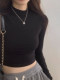 Solid Color Hot Girl Long-Sleeve T-Shirt for Women, 2025 Spring and Autumn Style, Slim Fit, Short, Cropped, for Petite Figures, Base Layer Top