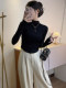 Half-High Collar Pleated Long-Sleeve T-Shirt for Women, New Spring and Autumn Korean Style, U-Shaped Hem, Slim Fit, Short Base Layer Top