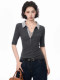 Gray Polo Collar Lace Fake Two-Piece Short-Sleeved T-Shirt for Women, Summer Design with a Unique and Cool Style, Half-Sleeve Top ins
