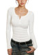 Trendy U-Neck Button Half-Open Collar Long-Sleeve T-Shirt for Women, Spring and Autumn 2026 New Style, Slim Fit, Flattering Base Layer Top