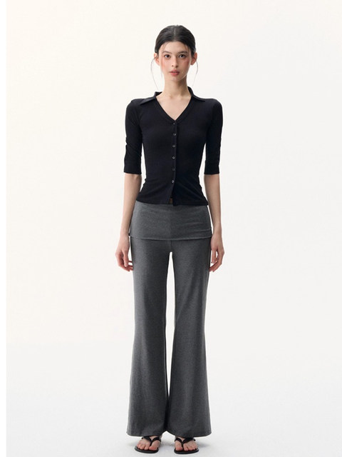 Chic Semi-Sheer V-Neck Mid-Sleeve Shirt for Women, Summer High-End Fashion, Age-Reducing, Stretchy, Slim-Fit, Versatile T-Shirt Top, Trendy