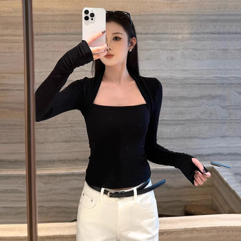 American-Style Spicy Girl Square-Neck Base Shirt for Women, 2026 New Spring Slim-Fit Black Long-Sleeve T-Shirt