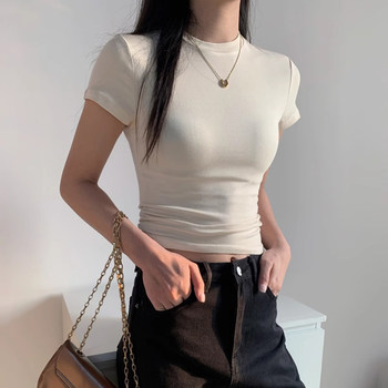 Body-Shaping, Straight-Shoulder, Round-Neck, Short-Sleeved T-Shirt for Women, Perfect for Summer, Tight-Fitting, Slimming, Elastic Waist-Cinching Top