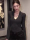 Black Sexy V-Neck Long-Sleeved T-Shirt for Women in Autumn and Winter, Tight-Fitting Bottoming Shirt for Hot Girls, Slim Fit and Versatile Top