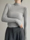 Tight-Fitting Small Stand-Up Collar Long-Sleeve Base Layer T-Shirt for Women, Autumn and Winter Style, Hot Girl Half-High Collar, Elastic Pleated Slimming Top