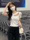 Designed Cut Out Right Shoulder Short-Sleeved Collarbone Top for Women in Summer, Unique and Beautiful Slimming Look Sexy T-Shirt