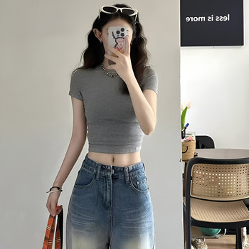 American-Style Sweet and Spicy Short Round-Neck Short-Sleeve Women's Summer Outerwear, Tight-Fitting, Figure-Flattering, Slimming Inner Top T-Shirt