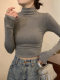 Gray Half-Turtleneck Long-Sleeve T-Shirt for Women, Autumn and Winter American Style, Slim-Fit Short Base Shirt with a High-End Feel, Inner Layer Top