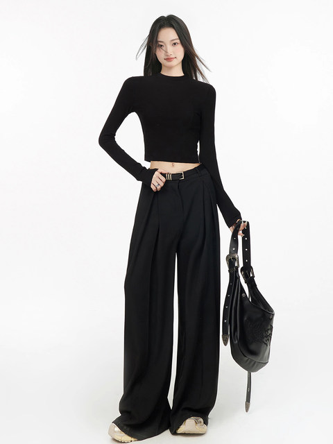 2025 Korean Style New Slim-Fit Long-Sleeve T-Shirt for Women, Summer and Autumn Short Style for Petite Figures, Basic Versatile Base Shirt Top