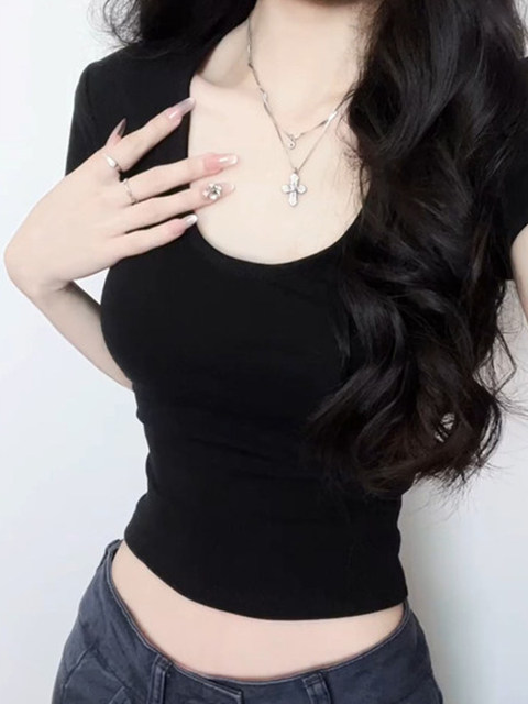 Pure Desire Cool Hot Girl U-Neck Short Sleeve T-Shirt for Women Spring/Summer 2026 New American Style Slim Fit Tight-Fitting Slimming Short Top