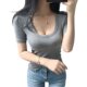 Spring and Summer Korean Style Modal Large U-Neck Short-Sleeve T-Shirt for Women, Solid Color, Slim Fit, Sexy Thin Base Shirt, Stylish Top