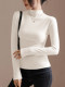 Half-Turtleneck Long-Sleeve Base Layer T-Shirt for Women, Autumn and Winter Thickened Brushed Fabric, Slim Fit, Flattering, Versatile, Simple Inner Wear Top