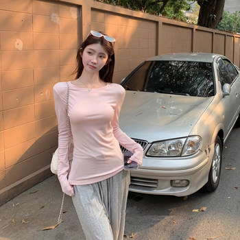 Round Neck Long-Sleeved T-Shirt Base Shirt for Women Spring 2026 New Thin Style Solid Color Simple Casual Waist-Cinching Slimming Top