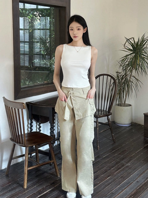 White Camisole for Women, New Summer Style, Slim Fit, Sleeveless, Short, Cropped, Can Be Worn as an Outer Layer or as a Base Layer