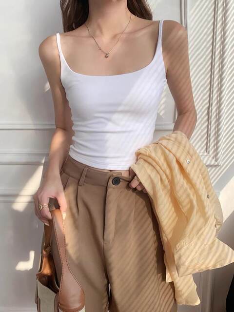 Basic Knitted Camisole for Women, Spring and Summer Outerwear with Chest Pads, Short Slim-Fit Sleeveless Top, 2025 New Model