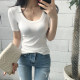 T-Shirt for Women, Short-Sleeved, 2025 Spring/Summer, Korean Style, Large U-Neck, Slim Fit, Sexy Low-Cut, Stylish, Tight-Fitting Top, Base Shirt