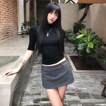 Tight-Fitting Half-High Collar Sexy Hot Girl Mid-Sleeve T-Shirt for Women, Summer Half-Sleeve Slim-Fit Short Top with Regular Shoulders