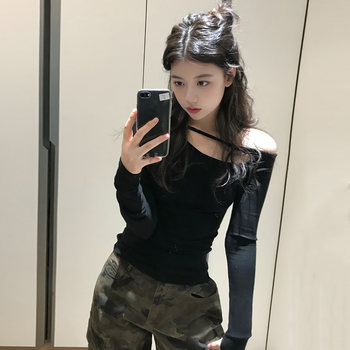 Stylish One-Shoulder Long-Sleeve T-Shirt for Women, Autumn/Winter 2025 New Model, Slim-Fit, Sexy Off-Shoulder Base Top