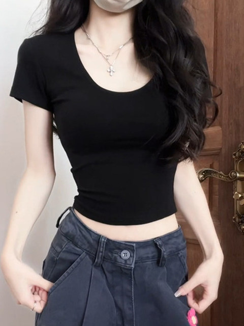 Pure Desire Cool Hot Girl U-Neck Short Sleeve T-Shirt for Women Spring/Summer 2026 New American Style Slim Fit Tight-Fitting Slimming Short Top