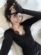 Spicy Girl V-Neck Lace Trim Base Shirt for Women, Autumn and Winter, Sexy Large Neckline, Slim Fit, Long-Sleeved T-Shirt, Inner Layer Top