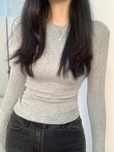 Round Neck Slim Fit Base Layer T-Shirt 2025 Women's Autumn and Winter Style Outerwear Slimming Long Sleeve Base Layer Shirt