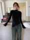 Half Turtleneck with Bell Sleeves, Knitted Sweater, Women's Autumn and Winter Design, Irregular Slit Hem Top