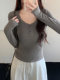 Stylish U-Neck Buttoned Long-Sleeve T-Shirt for Women, Early Autumn, Super Attractive, Trendy, Slimming, Chic, Unique Base Layer Top