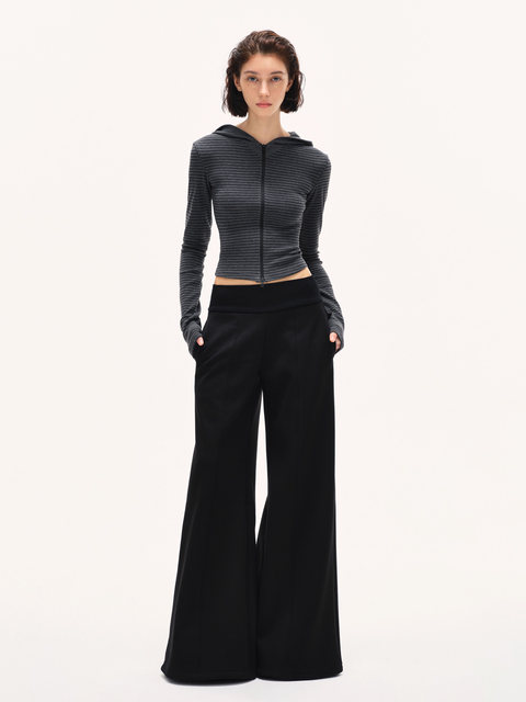 American-Style Spicy Girl Slim-Fit Striped Hooded Sweatshirt Jacket for Women, Autumn and Winter Minimalist Style, Slimming, Regular Shoulder, Short, Fitted Hoodie