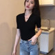 2025 Summer Modal Short-Sleeved Black T-Shirt for Women New Scheming Sexy Deep V Neck Slim Inner Pure Color Top