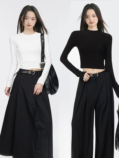 2025 Korean Style New Slim-Fit Long-Sleeve T-Shirt for Women, Summer and Autumn Short Style for Petite Figures, Basic Versatile Base Shirt Top