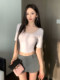 Super Pretty Lavender Mid-Sleeve T-Shirt for Women, Summer 2025 New Style, Beautiful and Sexy, Tight-Fitting, Slimming Short-Sleeve U-Neck Top