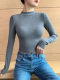 Threaded Half-High Collar Long-Sleeve T-Shirt for Women, New Spring and Autumn Style, Slim Fit, Stylish, Versatile, Short Base Shirt Top, Trendy