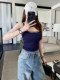 Women's Summer Camisole with Chest Pads, Contrasting Color, Fake Two-Piece Design, Can Be Worn Outside, Slim Fit, Inner Layer, Beautiful Back, Sleeveless, Stunning Top