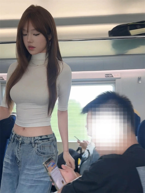 Korean-Style Elegant Slim-Fit Half-High Collar Mid-Sleeve T-Shirt for Women, Summer Waist-Cinching Spicy Girl Gentle Style Short Base Shirt Top