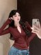 High-End Stylish Long-Sleeved Bottoming Shirt for Women in Autumn and Winter with Button Design, Slim Fit, Stylish and Versatile T-Shirt Top