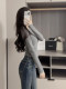 Korean-Style Gray Round-Neck Long-Sleeve Base Shirt T-Shirt for Women, Autumn and Winter Spicy Girl Style, Tight-Fitting, Slimming Base Shirt Top