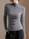 Half-Turtleneck Long-Sleeve Base Layer T-Shirt for Women, Autumn and Winter Thickened Brushed Fabric, Slim Fit, Flattering, Versatile, Simple Inner Wear Top