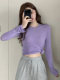 Purple Long-Sleeve Slim-Fit T-Shirt for Women, Autumn/Winter American Style, Flattering T-Shirt Top