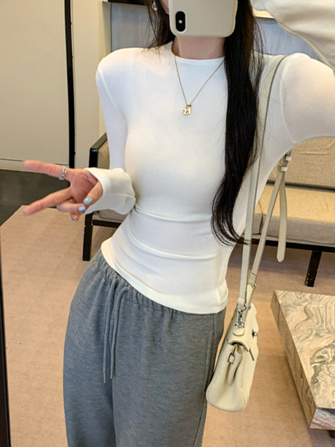 Trendy Tight-Fitting Layered Long-Sleeve T-Shirt for Women, Autumn/Winter 2025 New Style, Figure-Flattering, Slimming, Round-Neck Base Shirt