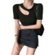2025 Summer Hollow Out Asymmetrical Short Sleeve T-Shirt with a Unique Design, Slim Fit Modal Top for Women ins Trend