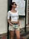 Tight-Fitting Hot Girl U-Neck Collarbone-Exposing Mid-Sleeve T-Shirt for Women, Summer 2025 New Popular Sexy Short Inner Top
