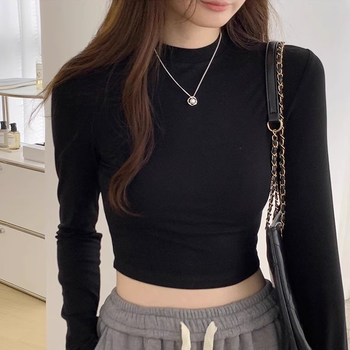 Solid Color Hot Girl Long-Sleeve T-Shirt for Women, 2025 Spring and Autumn Style, Slim Fit, Short, Cropped, for Petite Figures, Base Layer Top