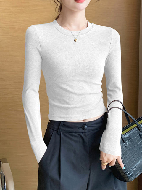 Black Round-Neck Long-Sleeve T-Shirt for Women, Autumn/Winter 2025 New Stylish Slim-Fit Top