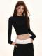 Pure Desire Hot Girl Round Neck Long Sleeve T-Shirt for Women, Early Autumn Korean Style, Waist-Cinching, Slimming, Inner Layering Top, Cropped Top